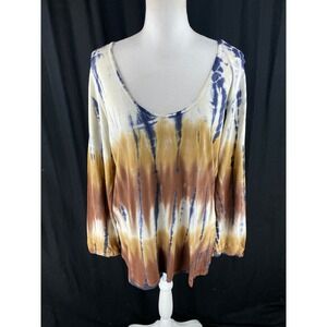 David Cline Womens XL Tie Dye Ombre Art to Wear Boho Long Sleeve Blouse Scoop